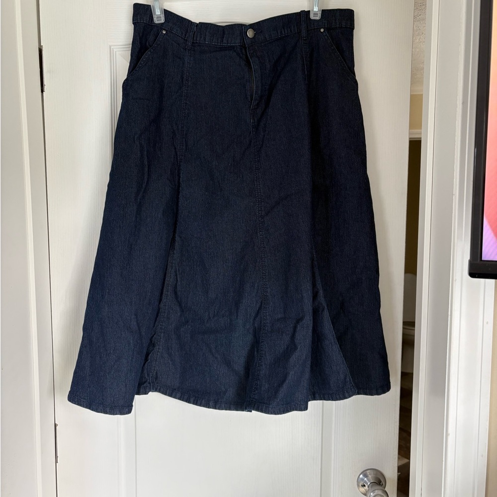 Southern Lady Blue Midi A-Line Skirt for Work